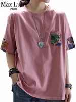 max lulu 2022 korean fashion style ladies loose tee shirts womens casual printed tshirts vintage patchwork streetwear large size