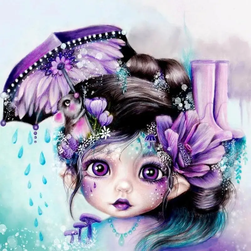 

Full Square round AB Drill 5D Diamond Painting purple big-eye diamond Embroidery Cross Stitch Kit Velvet canvas Home Decoration