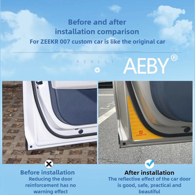 Фото AEBY для ZEEKR 007 2024 2025 светоотражающая наклейка на дверь автомобиля, предупреждающая полоса безопасности для предотвращения столкновений, защитная пленка для ночного видения №4