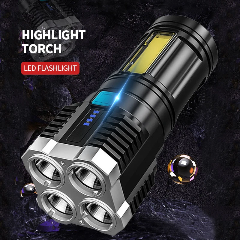 

ZK30 Multi-functional 4-core Led Bright Flashlight COB Side Light Outdoor Portable Home USB Rechargeable Flashlight