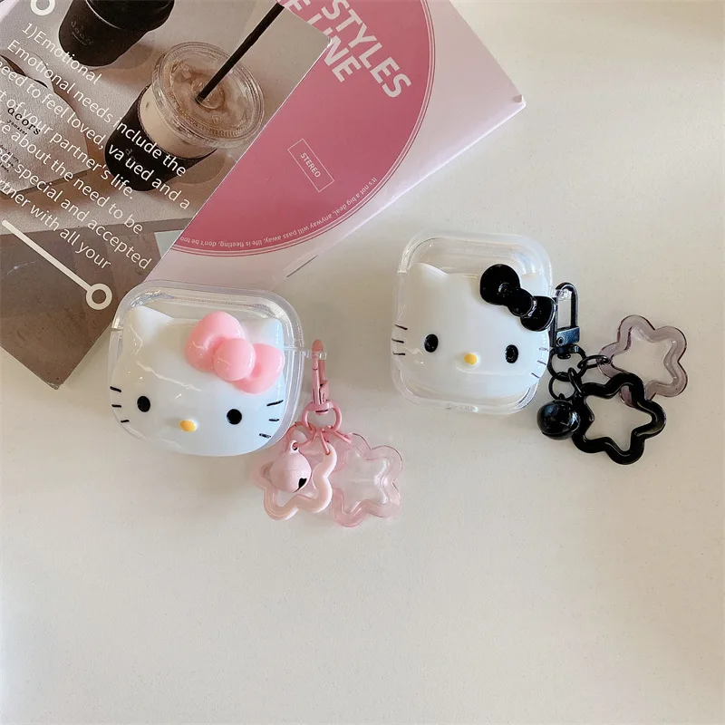 Прозрачный чехол для наушников Hello Kitty Airpod с рисунком искусственной звезды из