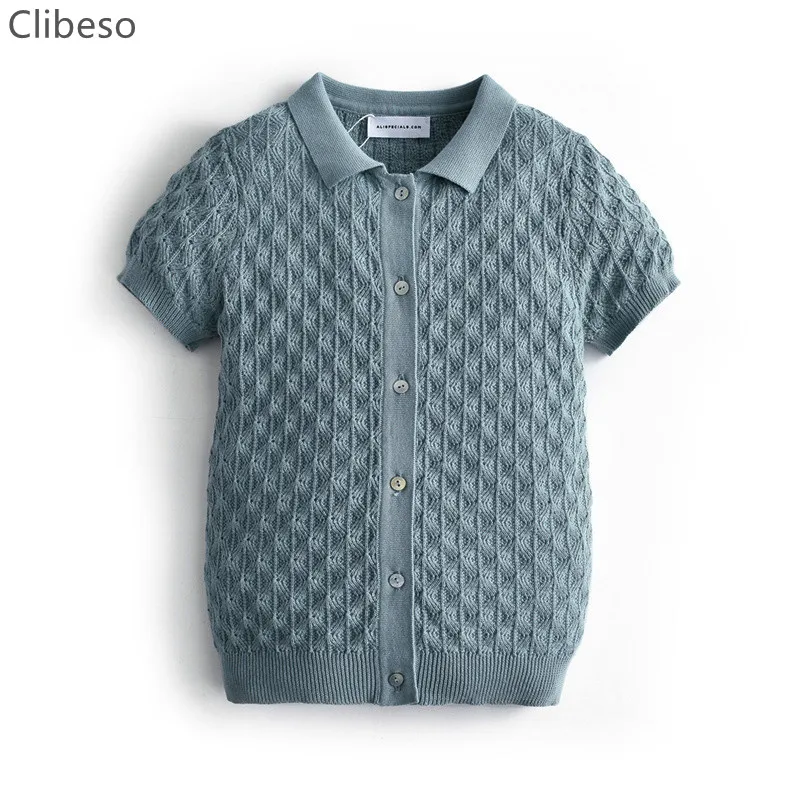 Clibeso 2023 Boys Knitted Polo Shirts Summer Children Knitted Short Sleeve Tops Teenagers Boy Knitting Shirts Clothes
