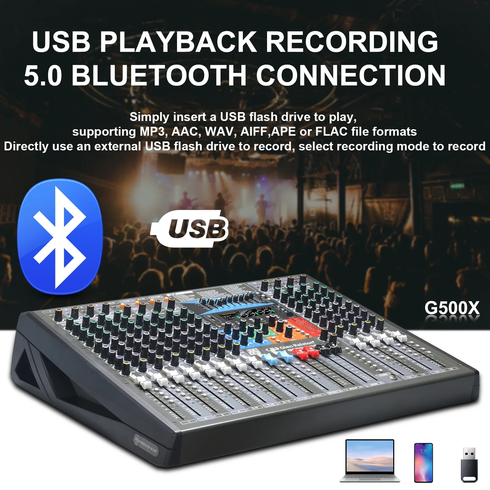 G500X-24channels Professional Audio Console Mixer With Double 99 Digital Effects 4 Group USB Recording Bluetooth Performance