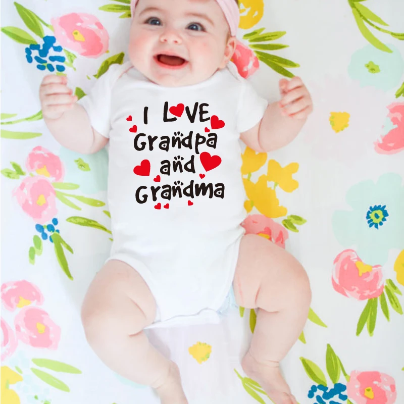 

Newborn Baby Bodysuit Cotton Graphic Infant Onesie Short Sleeves I Love Grandpa and Grandma New Born Jumpsuit Funny Baby Clothes