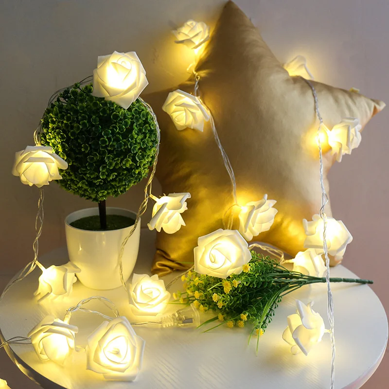 1M/2M/3M LED Garland Artificial Flower Bouquet String Lights Foam Rose Fairy Lights For Valentine's Day Wedding Decoration