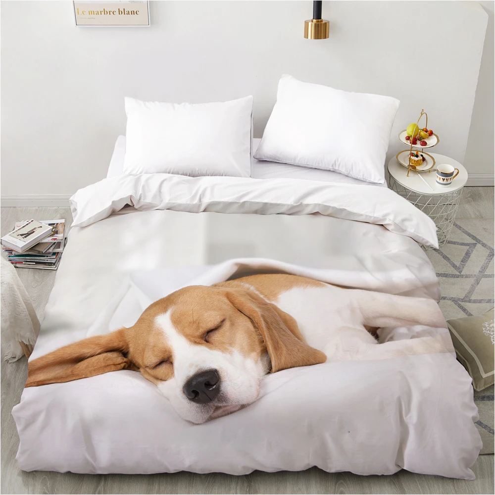 

3D Duvet cover Quilt/Blanket/Comfortable Case Luxury Bedding 135 140x200 150x200 220x240 200x220 for Home animal dog white