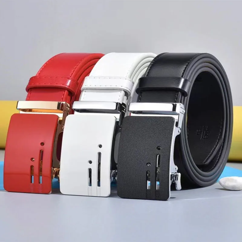 

Роскошный мужской ремень в Корейском стиле для гольфа с автоматической пряжкой, белый простой индивидуальный Модный молодежный повседневный мужской ремень для джинсов