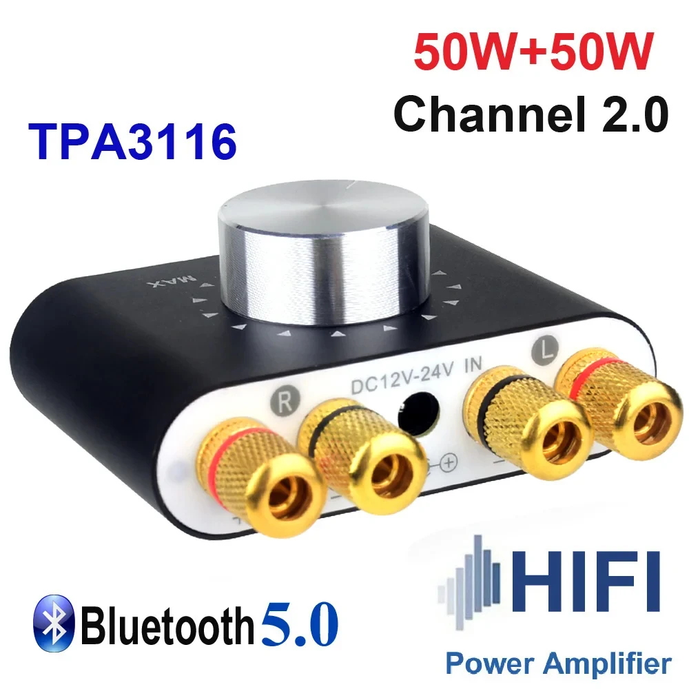 Фото Цифровой усилитель мощности TPA3116 Bluetooth 5.0 X25 50W×2 2.0CH Mini HIFI Stereo Audio AMP DC12-24V для настольных колонок и аудиоресиверов №1