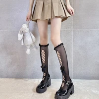 dark personality two section hollow out tie bow leg socks lolita jk girly frilly midtube socks