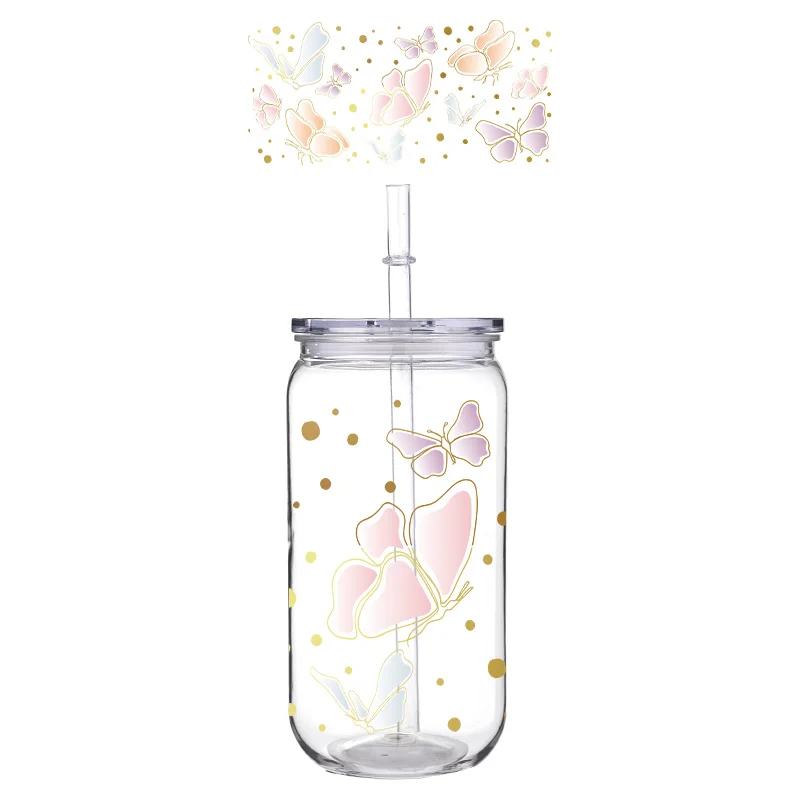 Красивая чашка для домашних животных с принтом бабочки на 16 унций и соломенной