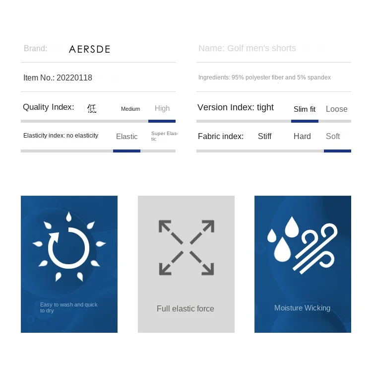 Summer the new golf trousers men shorts quick-drying elastic five points and short pants