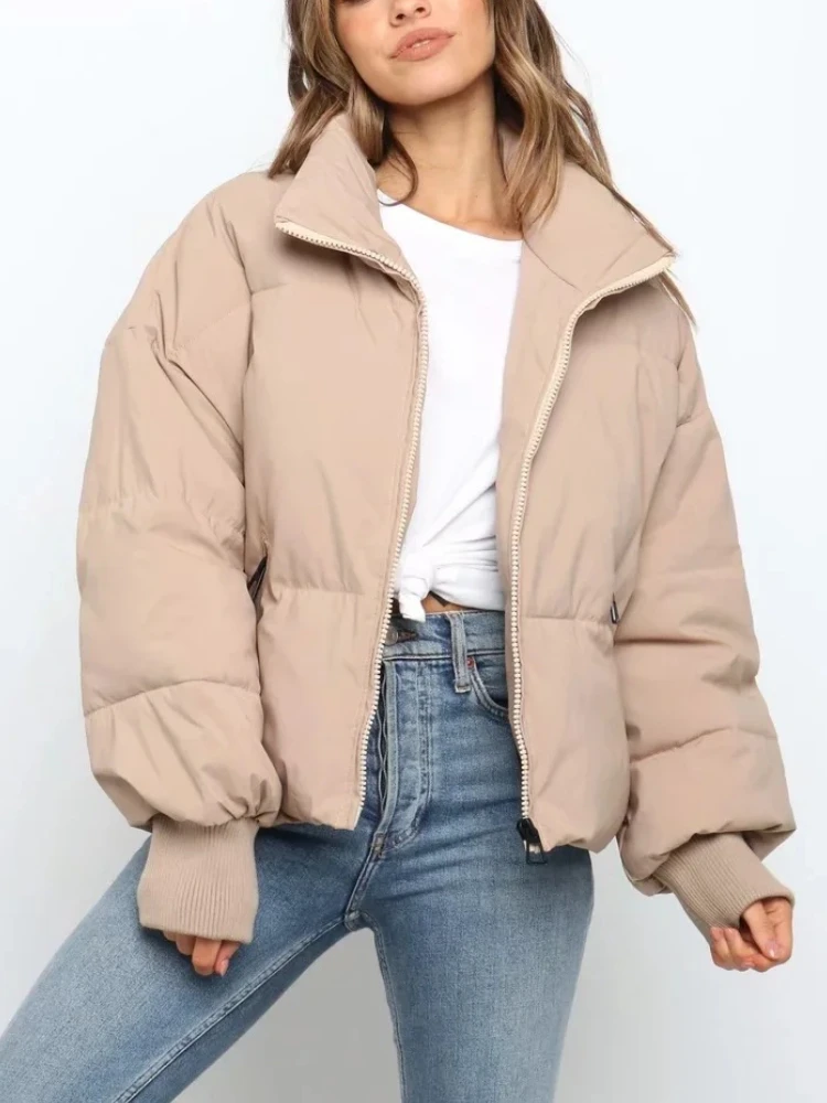 

Women Winter Parka Thick Warm Padded Jackets Casual Loose Bubble Coat Female Stand Collar Zipper Outwear Short Parkas for Women