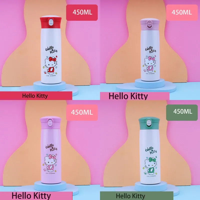 

450Ml Hello Kitty Sanrio Kawaii Anime Insulation Cup Cartoon Bouncing Cover Large Capacity Outdoor Drinking Thermal Water Bottle