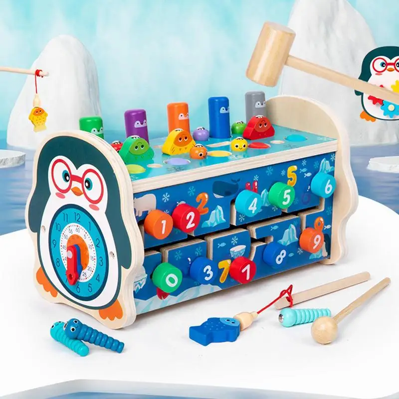 

7 In 1 Wooden Montessori Toys Toddlers Percussion Instrument Baby Toys Children Fishing Playing Gopher Toy Kids Educational Toys