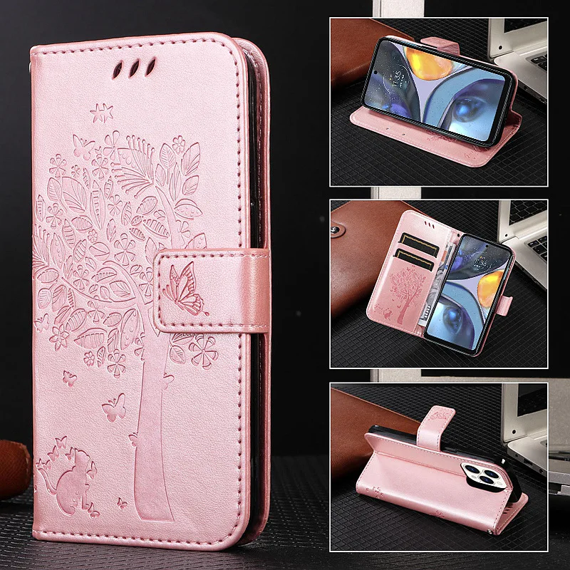 

Embossed Cat Wallet Case for MOTOROLA MOTO G22 G52 G31 G51 G60 G30 E30 Edge 30 20 Lite Moto G9 Play PU Leather Flip Cover