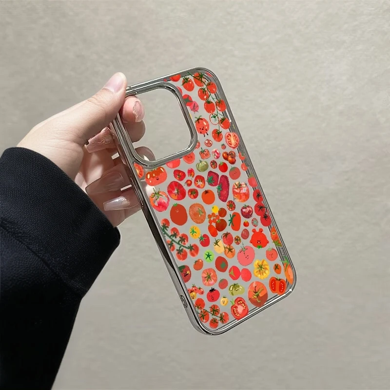 Фото Чехол для телефона с акварельным колажем из томатов для iPhone 17 Air 16 15 14 13 12 11 Pro Max Plus X Xs XR, мягкий чехол-накладка №3