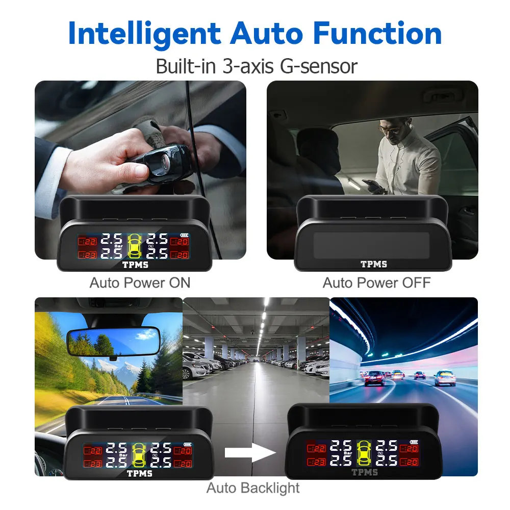 Система контроля давления в шинах TPMS на солнечной батарее с цифровым ЖК-дисплеем