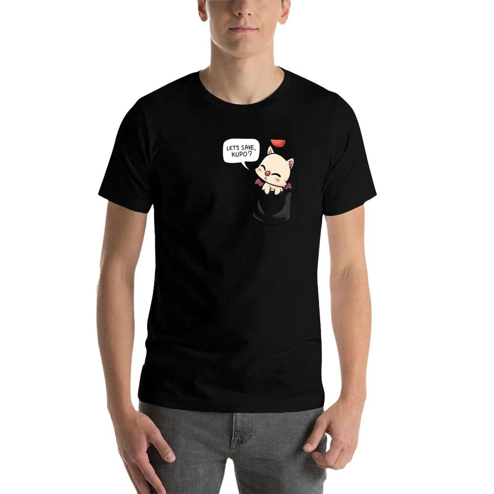 Фото Футболка Pocket Moogle Let's save kupo, рабочая, с короткими рукавами, хлопковая, топ-рубашка №3