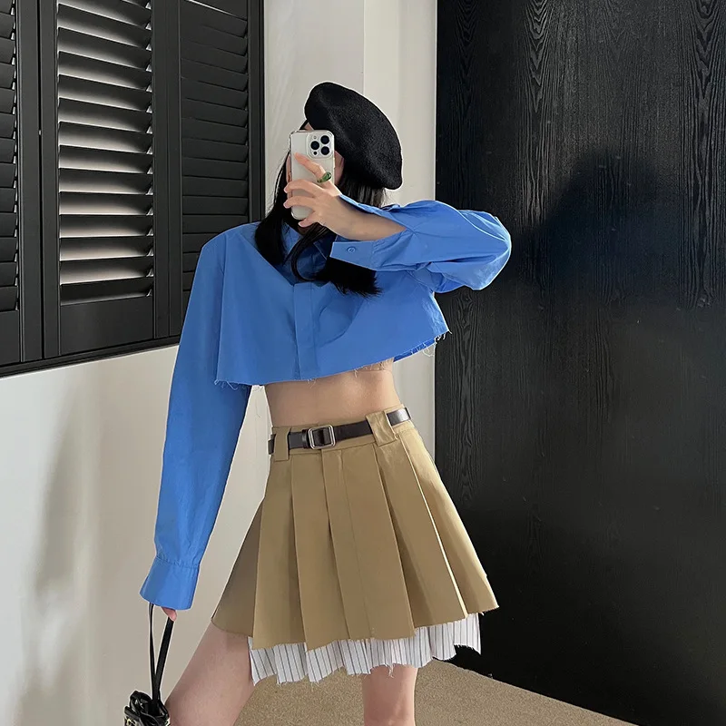 

2023 Summer New Splicing Design Korean Fashion Short Skirt Women's Summer Small High Waist Pleated Women's Skirt Special Design
