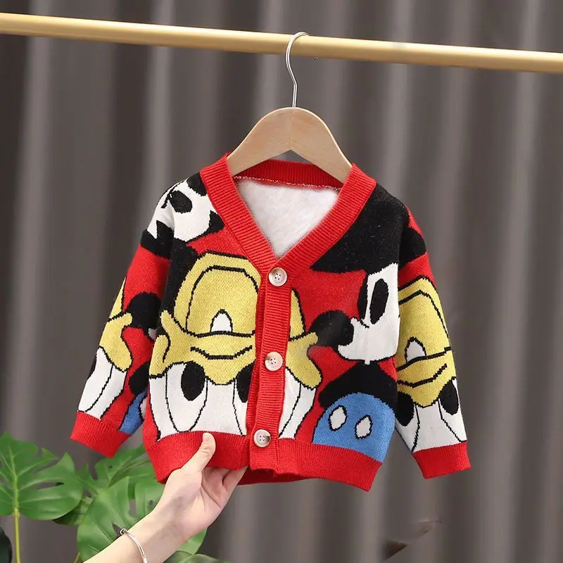 

Disney Cartoon Sweater Coat Kid Autumn Winter Lazy Wind Loose Versatile Thickened Knitted Cardigan