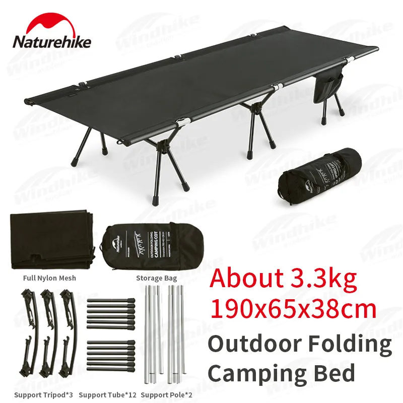 

Naturehike 야영 Aluminum Alloy Folding Cot Outdoor Hiking Portable Nylon Mesh High Low Use Detachable Single Sleeping Bed