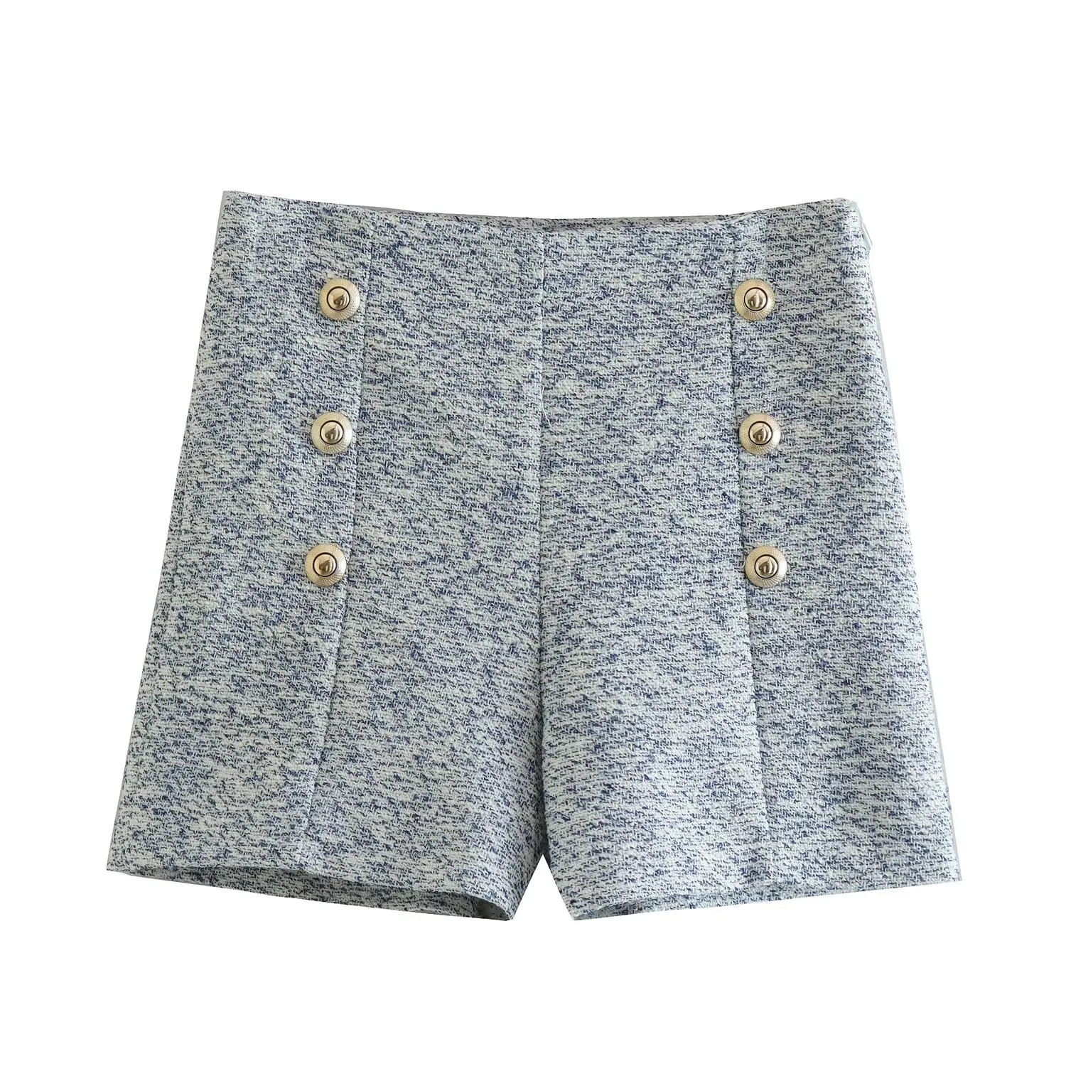 

PB&ZA Women 2023 New Chic Fashion Buttons Decorative Bermuda Shorts Skirts Vintage High Waist Back Zipper Female Skorts Mujer