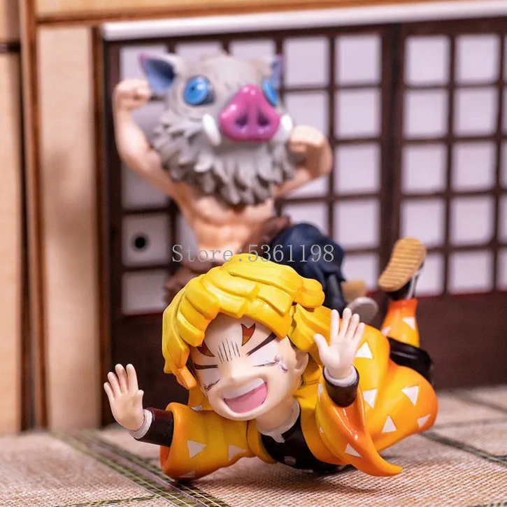 

7cm Demon Slayer Anime Figure GK Agatsuma Zenitsu Action Figure Kimetsu No Yaiba Cute GK Hashibira Inosuke Figurine Model Toys