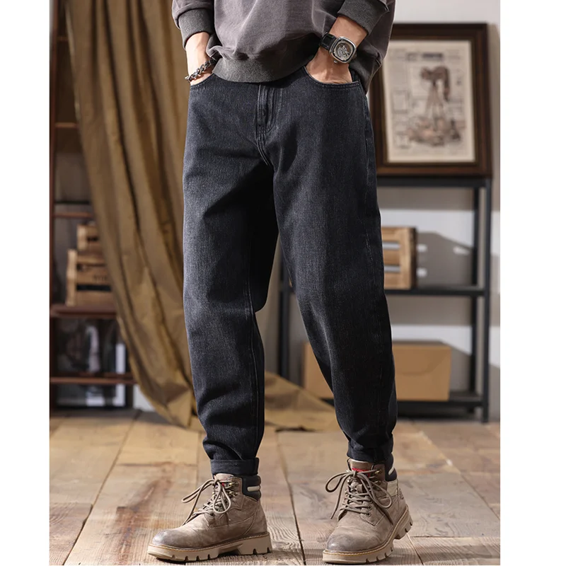 Streetwear Men 2022 New Pattern American Recreational Blue Haren Pants Vintage Loose Temperament Jeans Autumn and Winter Female