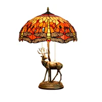 Living room lamp 16 " Tiffany stained glass Table Lamp Elk Alloy Base Red Bottom Living Room Dining Room Bedroom Bedside
