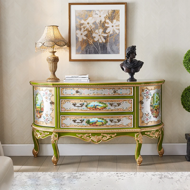 

European painted porch cabinet American solid wood dining side cabinet entrance hall semi-circular French retro cabinet lockers