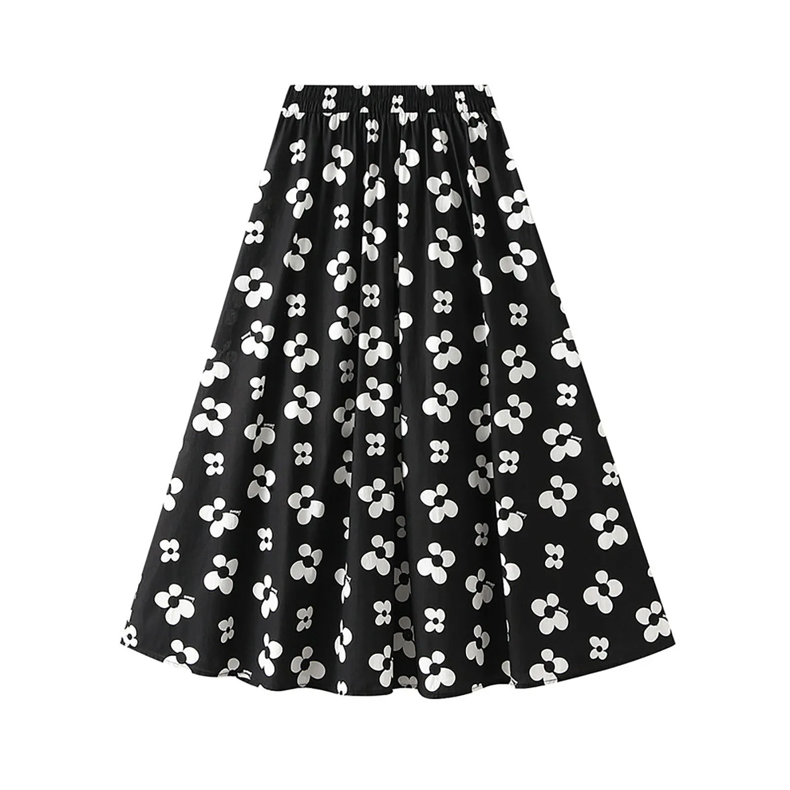 

Floral Printed Midi Skirt High Waisted A Line Skirt Elastic Waist Skirt With Pockets Summer Pleated Skirt Long Bed Skirt Full
