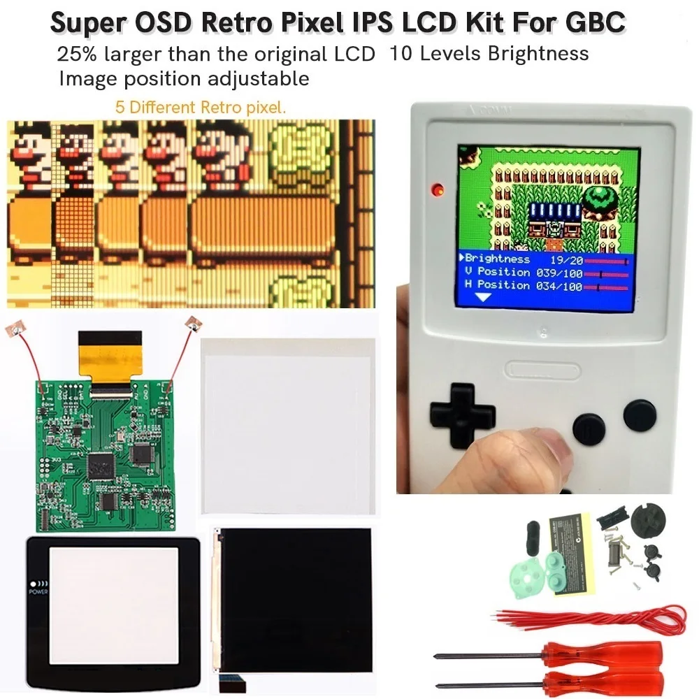 Super OSD Version RETRO PIXEL IPS LCD SCREEN KIT Backlight Brightness For GameBoy Color For GBC IPS LCD Kit