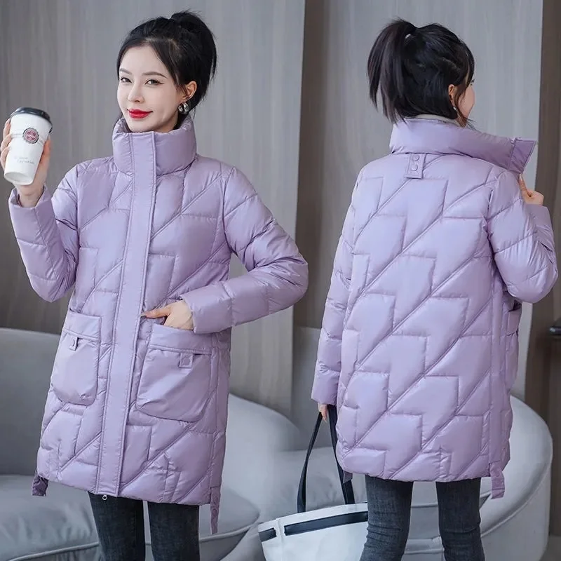 New Winter Jacket Parkas Women Long Coat Glossy Down Cotton Jacket Thick Warm Casual Windproof Parka Student Coat Outerwear