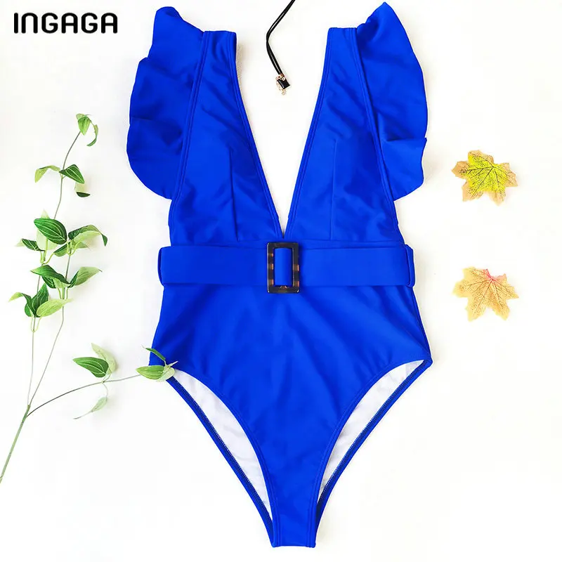 Купальник INGAGA с оборками слитный купальник поясом пикантная пляжная одежда