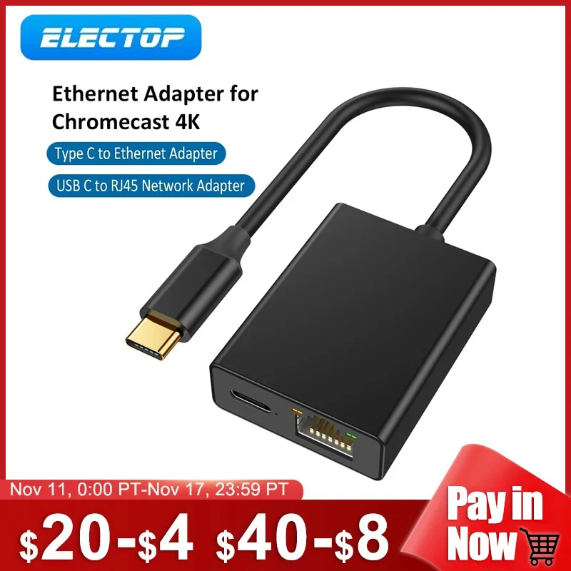 Сетевая USB-карта ELECTOP, адаптер Ethernet для Chromecast Google TV Type-C к RJ45, для смартфонов, планшетов, устройств на базе Android