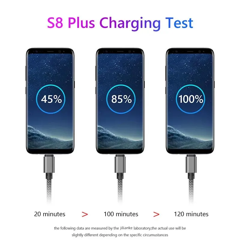 Фото Нейлоновый плетеный USB-кабель Type-C для быстрой зарядки, зарядный кабель USB A-C для Samsung S24, Xiaomi, Huawei, телефонов Android, 1 м, 2 м, 3 м №3