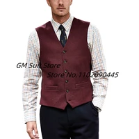 mens suit vest v neck wool blend casual chaleco hombre slim fit 6 button wedding waistcoat