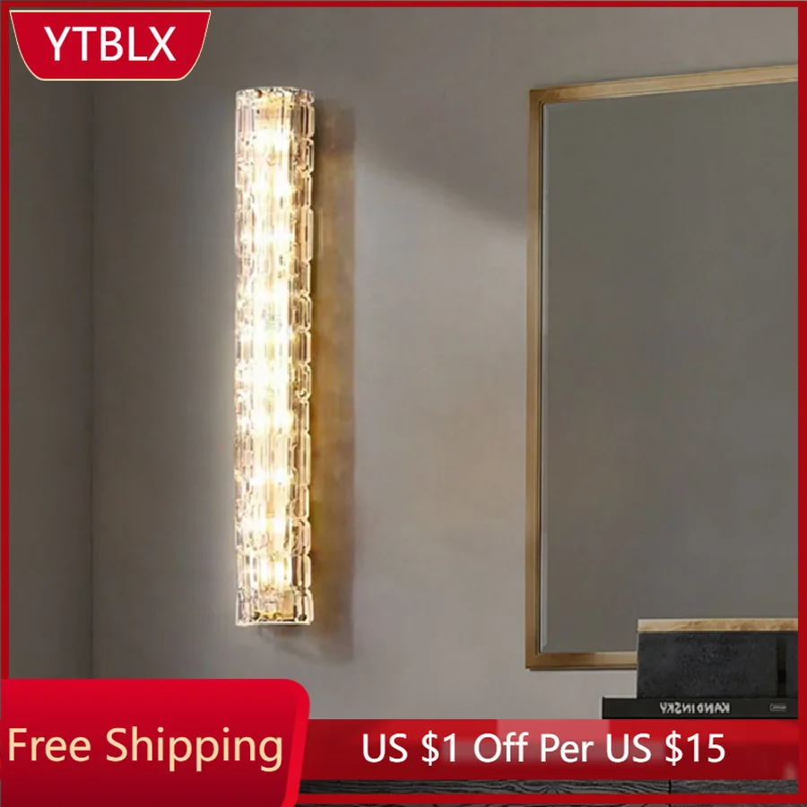 

Postmodern Luxury Crystal Wall Lamp Indoor Art Decoration Bedside Living Room Background Sonce Light Stair Aisle Gold Wall Light
