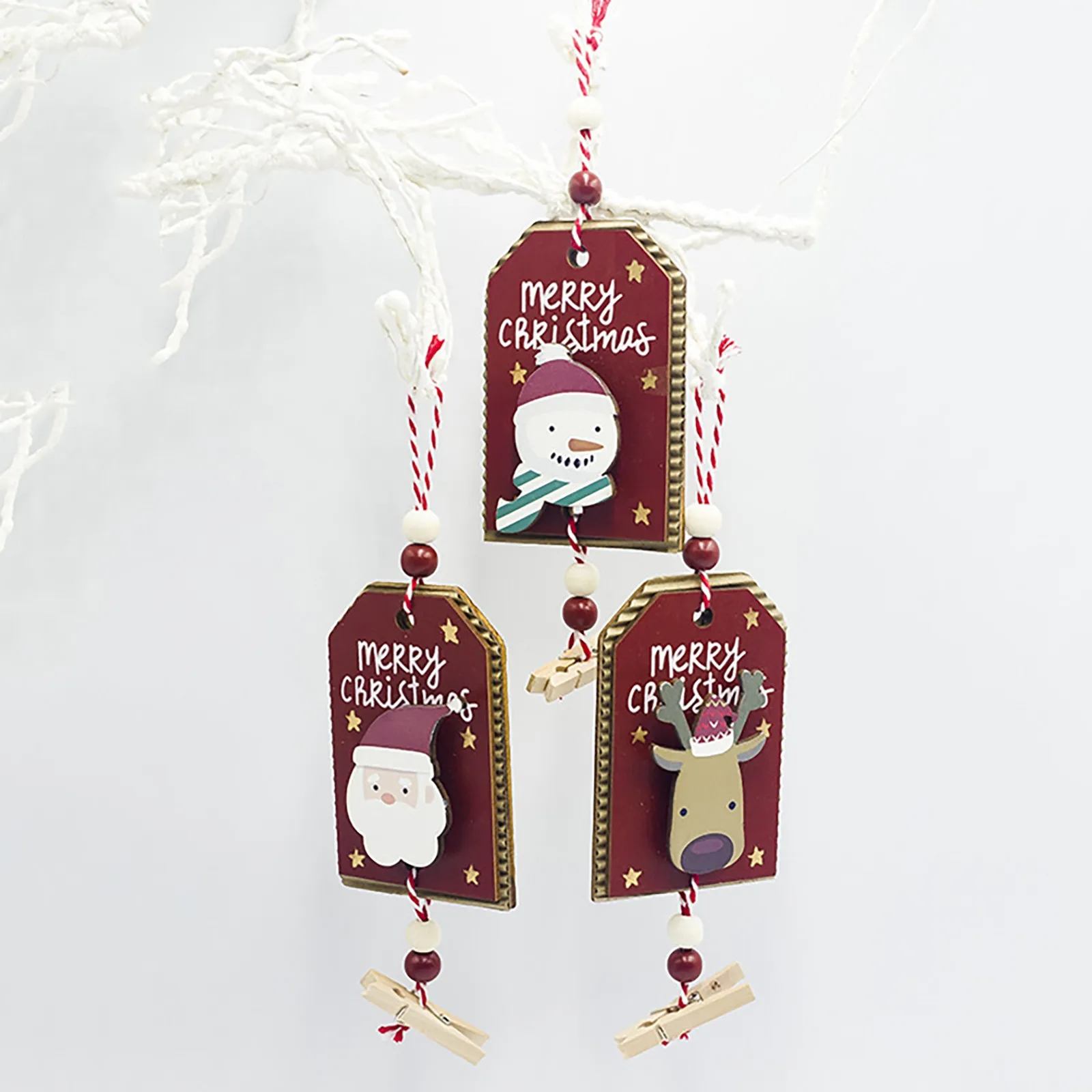 

Christmas Pendant Wooden Painted Colorful Santa Xmas Tree Hainging Ornaments Home Decorations Xmas Party Kids Toys Gift New Year
