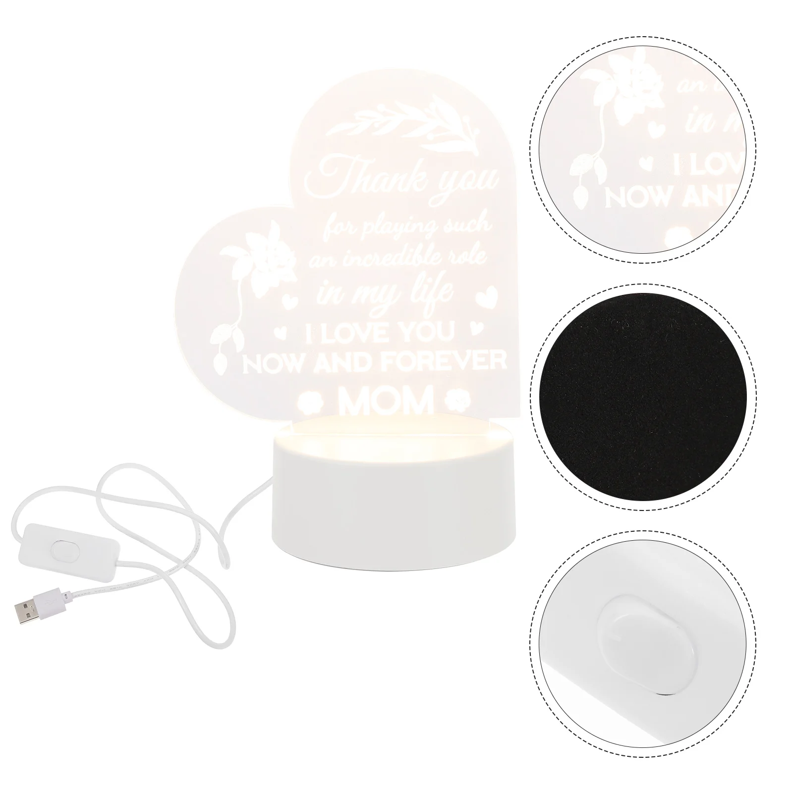 

1Set Mother's Day Gift USB Powered Acrylic Heart Shaped Night Light Ornament