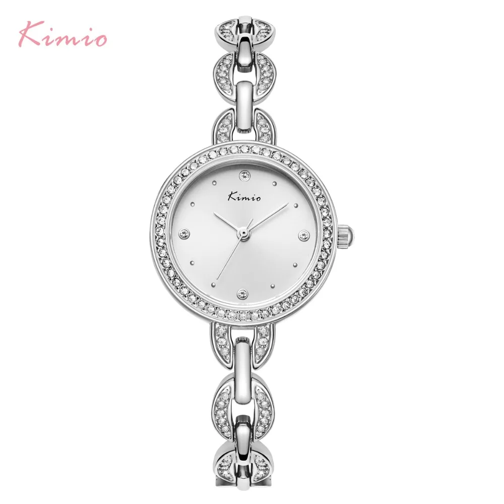 KIMIO Топ Бренд стразы женские часы с браслетом серебро 2018 пробы роскошные под