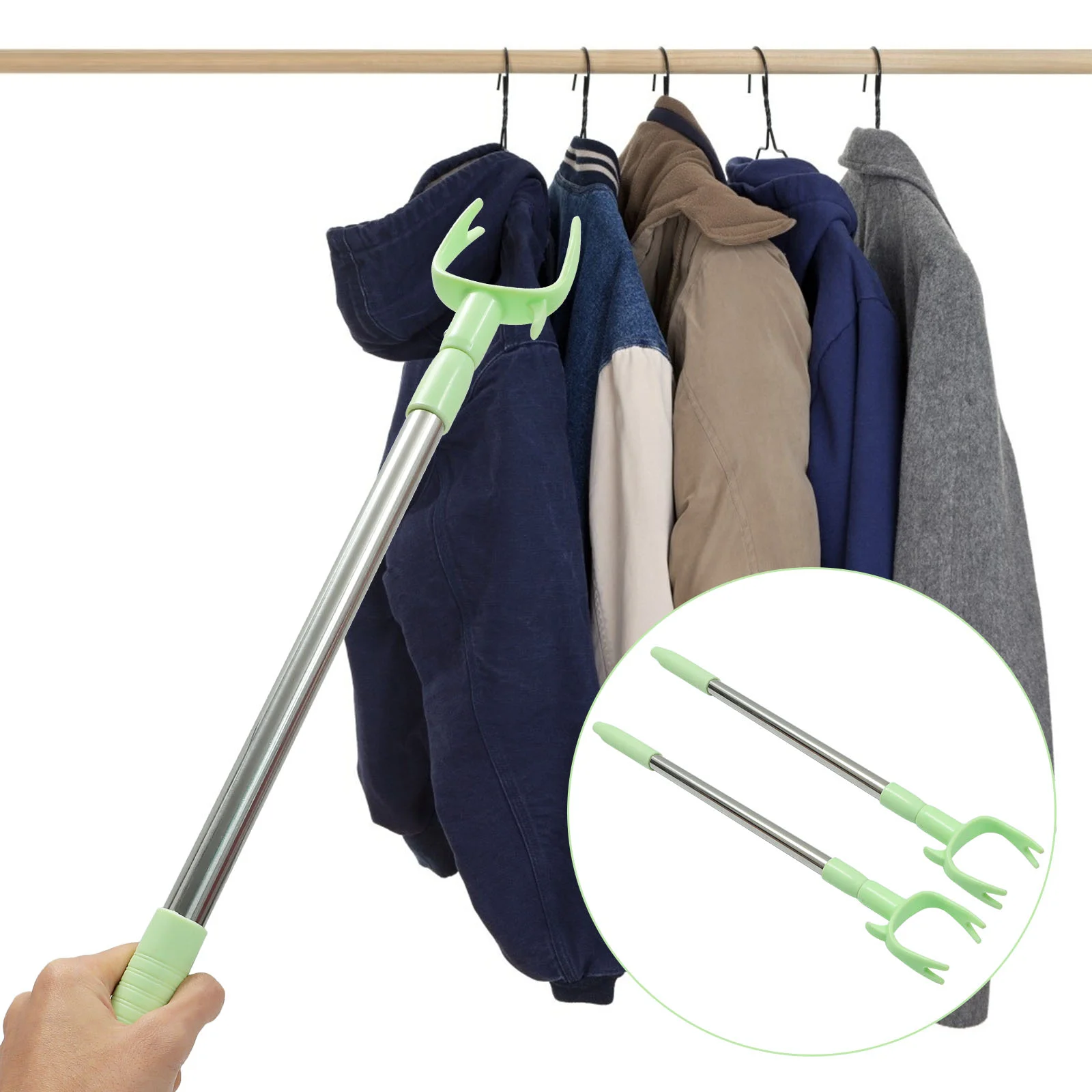 

2 Pcs Closet Clothes Pole Closet Hook Pole Metal Clothing Rack Telescopic Clothesline Poles Extended Closet Pole Floral Curtain