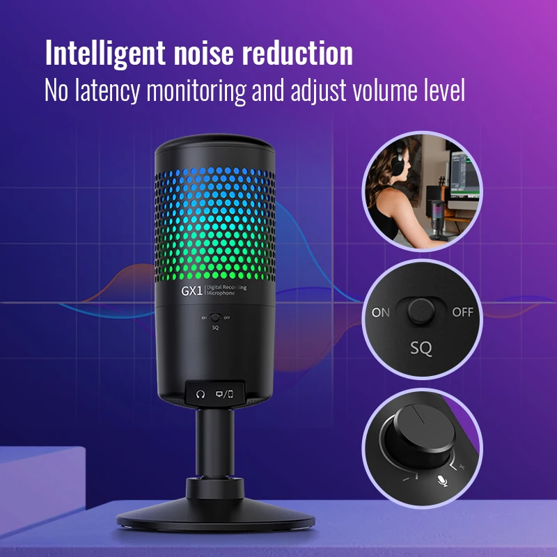 Takstar GX1 Ampligame USB Microphone for Gaming Streaming with RGB Effects,Touch-Mute Button Condenser Mic for Laptop/Computer enlarge