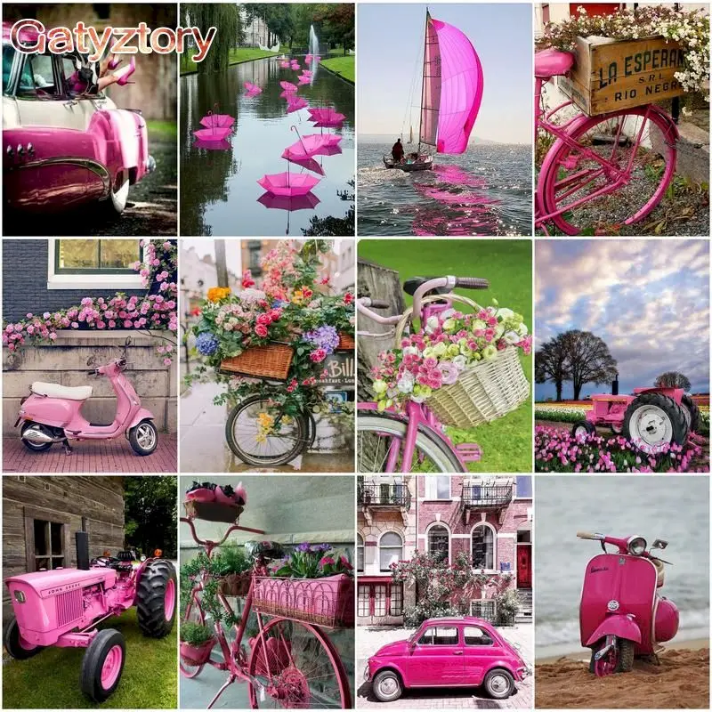 

GATYZTORY Oil Paint By Numbers Pink Cars Drawing On Canvas Painting By Number Scenery Painting Number Living Room Decor