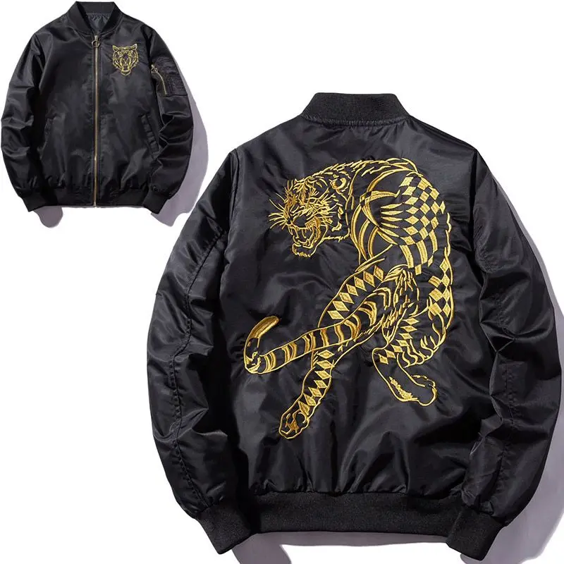 

Winter Men's Tigers Embroidered Biker Jacket Spring and Autumn Bomber Jacket Tops Man Clothing Jackets for Men Windbreaker Coat