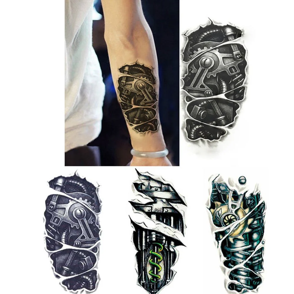 

Men Mechanical Style Tattoo Sticker 3d Waterproof Robot Arm Tattoo Sticker Temporary Stickers 3 Styles Body Tattoo Wholesale