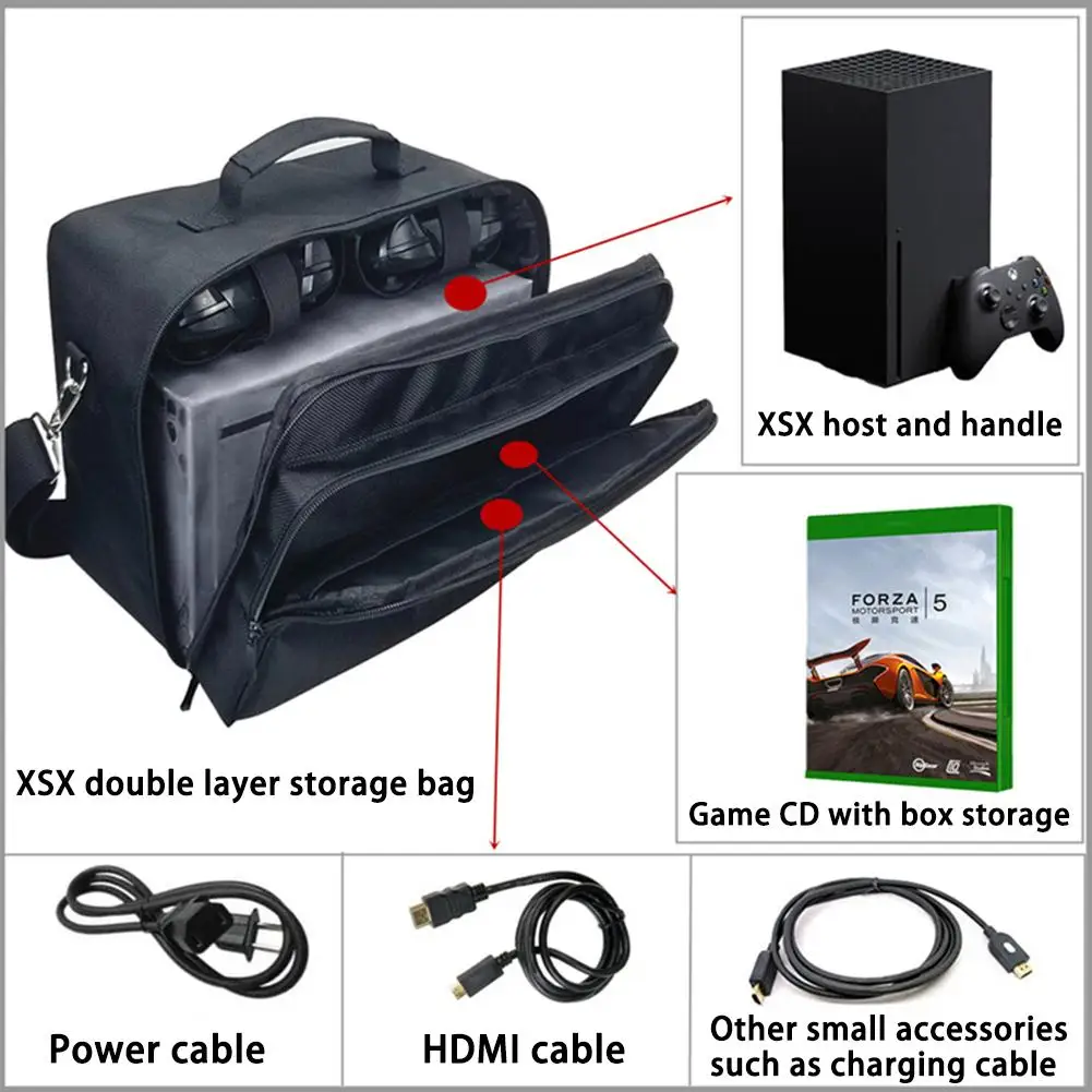 

Сумка для хранения, портативный Дорожный Чехол, Противоударная сумка, двухслойная, совместимая с игровыми консолями Xbox серии X