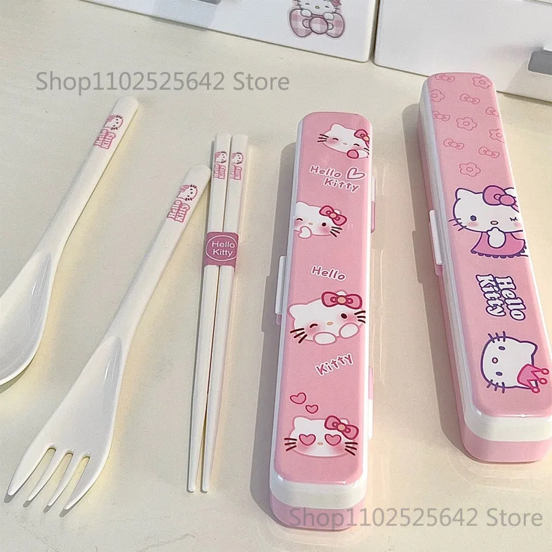 Переносная посуда HelloKittys Y2K милые палочки для еды ложки вилки набор столовых