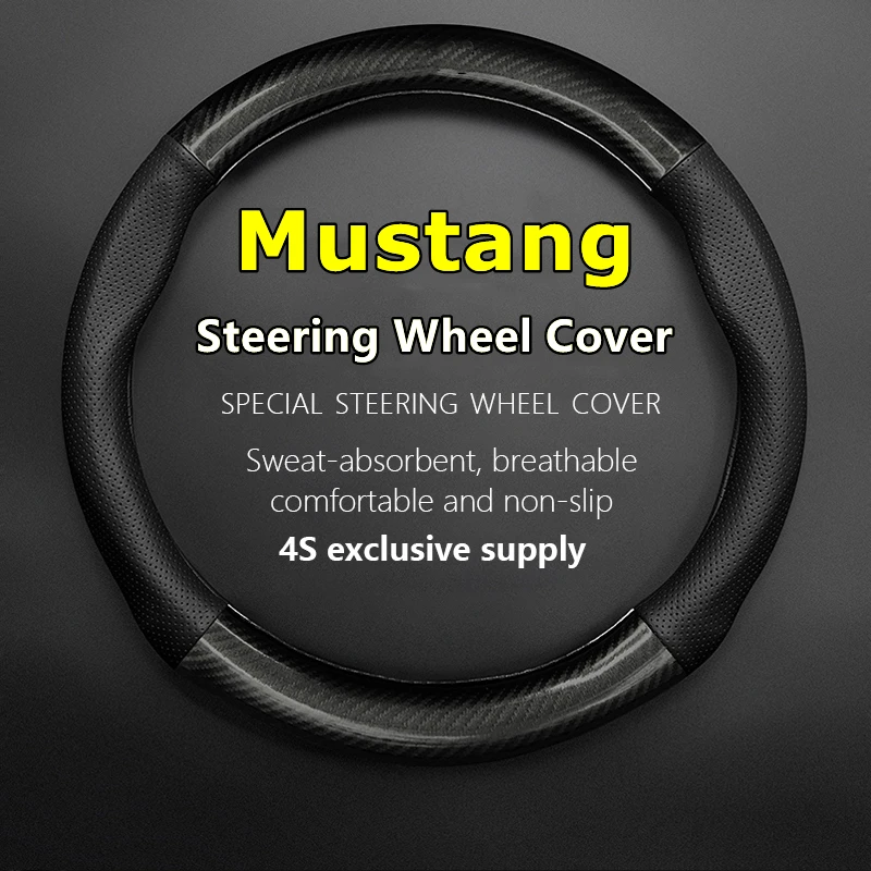 

PU Microfiber For Ford Mustang Steering Wheel Cover Genuine Leather Carbon Fiber Fit 2.3T 5.0 V8 GT EcoBoost 2016 2017 2018 2019