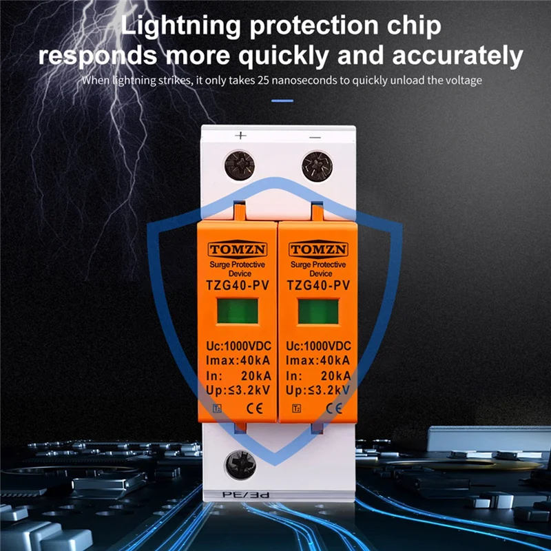

TOMZN SPD DC 1000V 20KA-40KA House Surge Protector Protective Low-Voltage Arrester Device Surge Protective Device